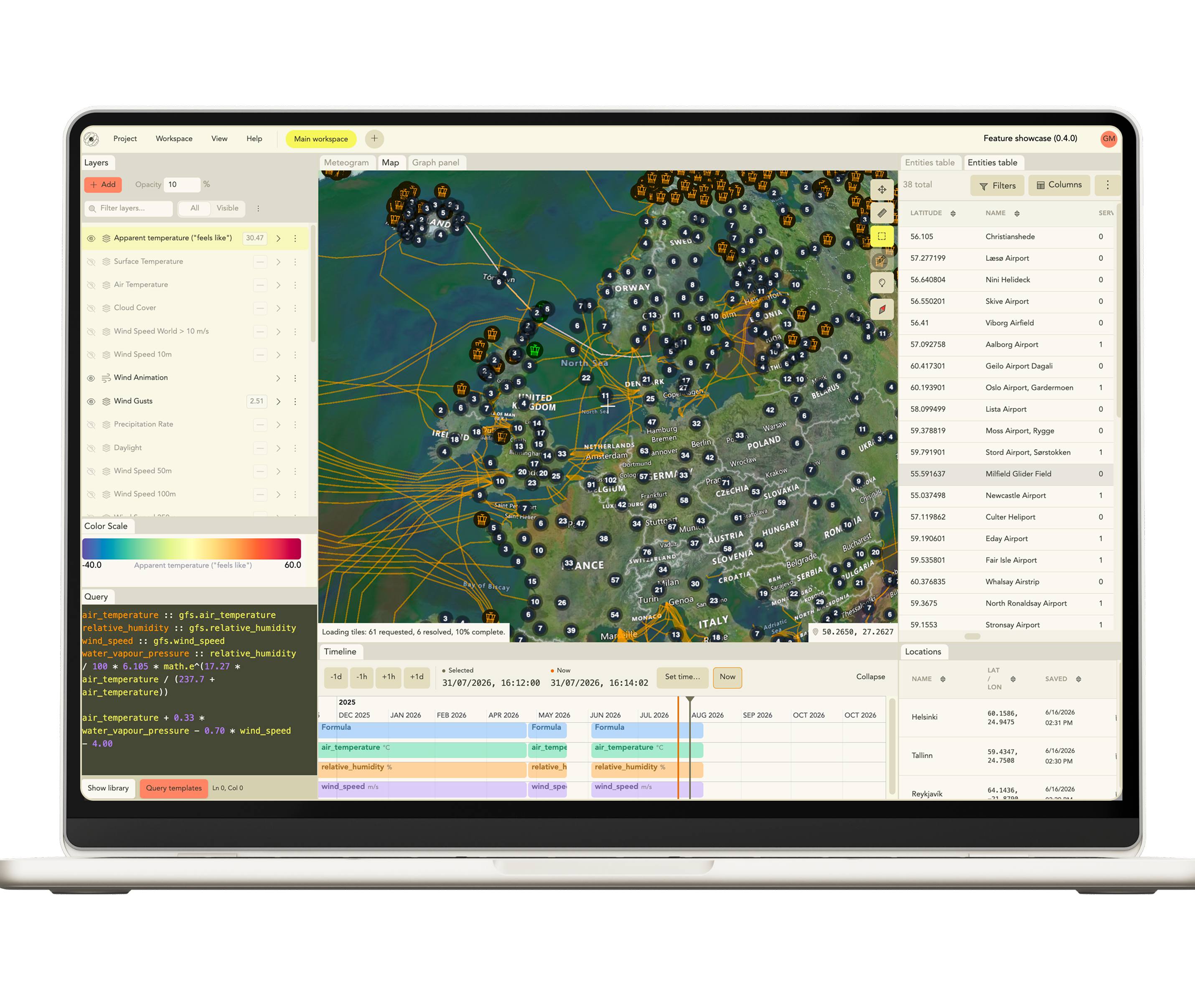 Stratis interface: live map with detections, query editor, and timeline